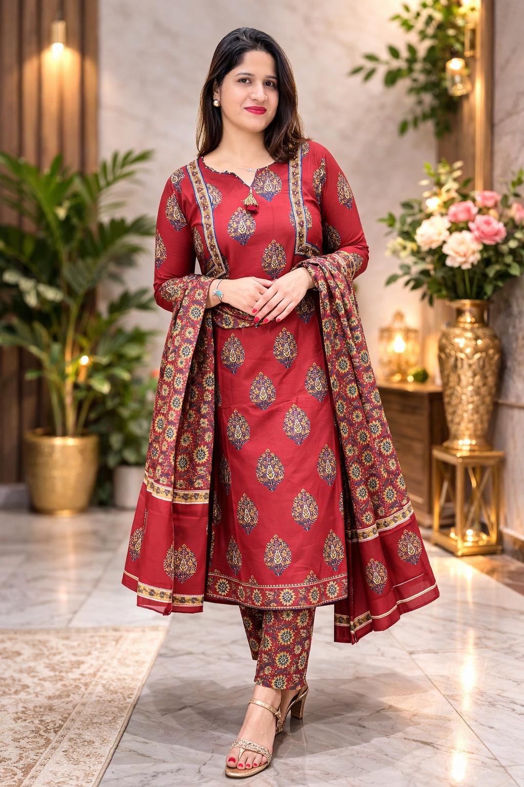 Elegant  Printed Kurta Set with Dupatta