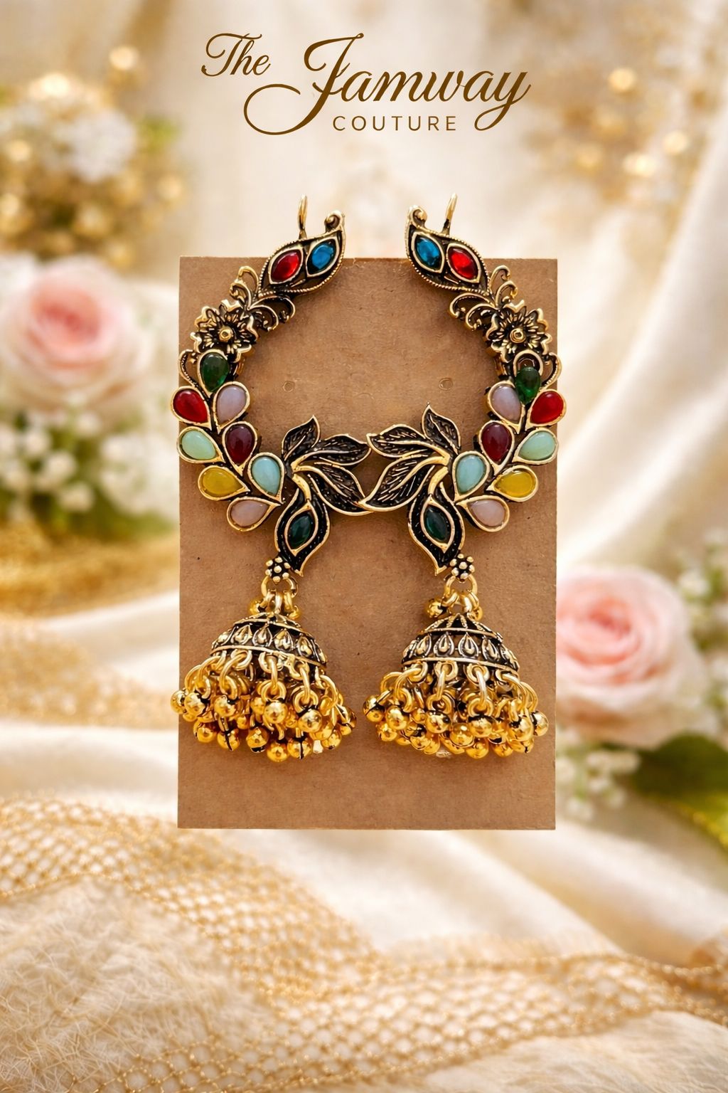 Royal Multicolor Kundan Jhumka Statement Earrings