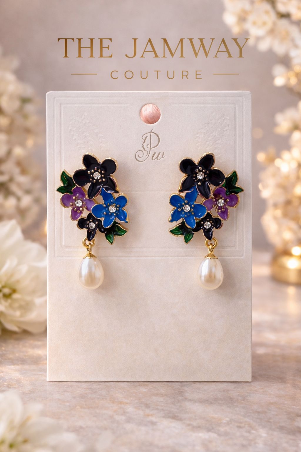 Multicolor Floral Pearl Drop Earrings