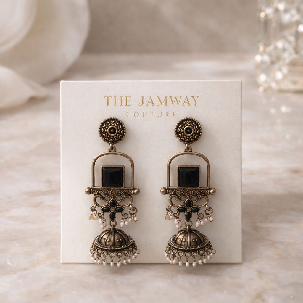 Antique Black Stone Jhumka Earrings