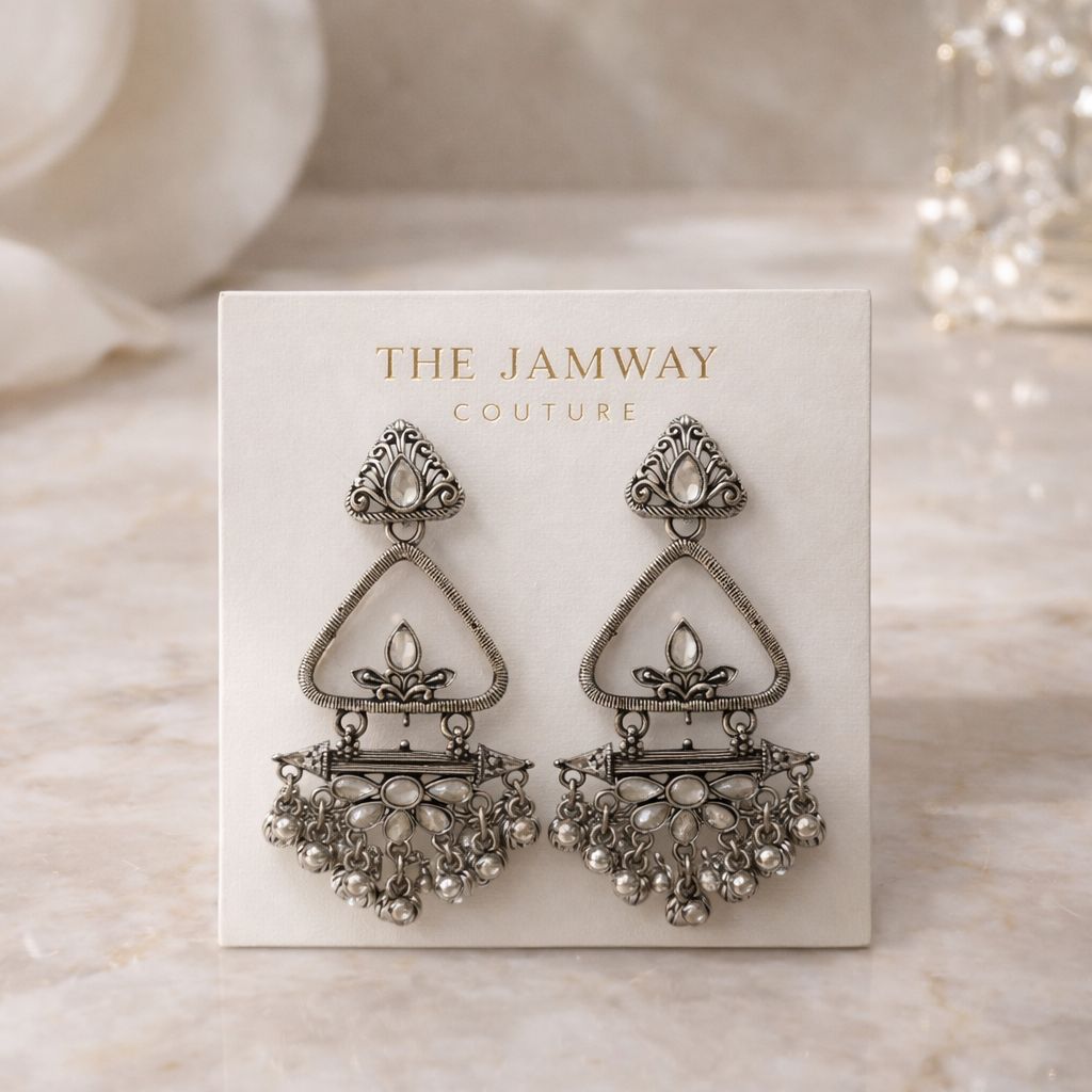Oxidised Silver Statement Earrings with Pearl Drops