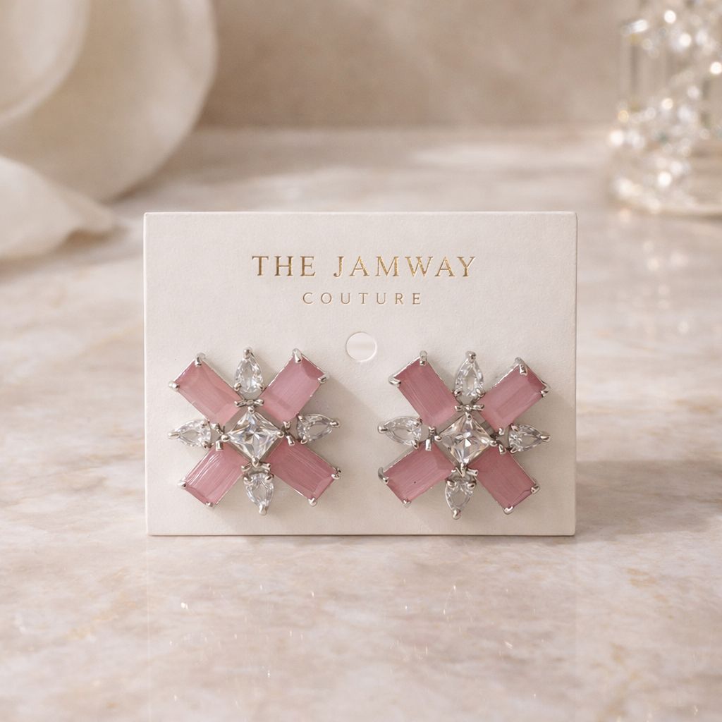 Blush Pink Crystal Floral Stud Earrings