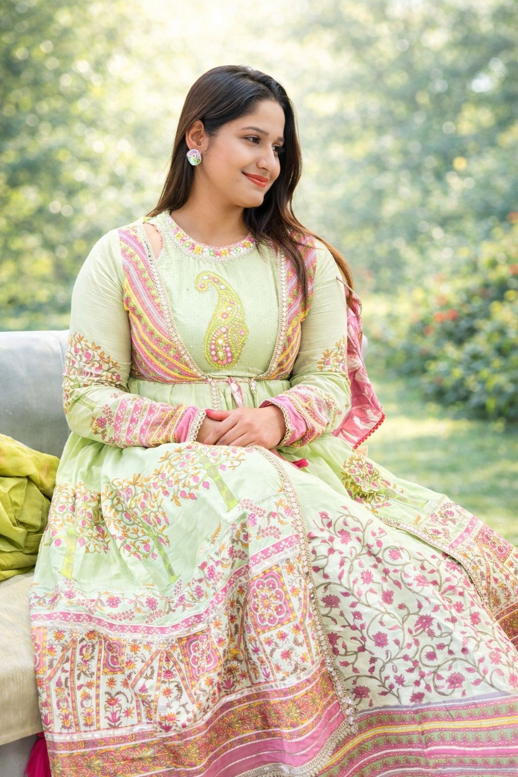 Pastel Green Embroidered Anarkali Kurti