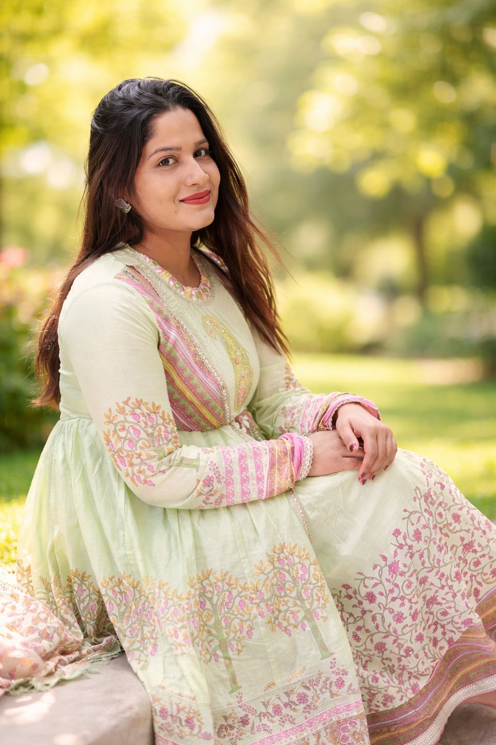 Pastel Green Embroidered Anarkali Kurti