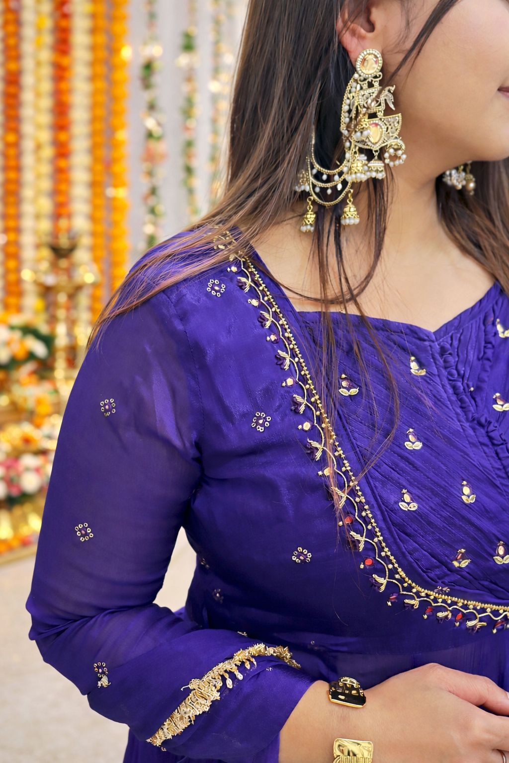 Royal Purple Embroidered Anarkali Kurti with Dupatta