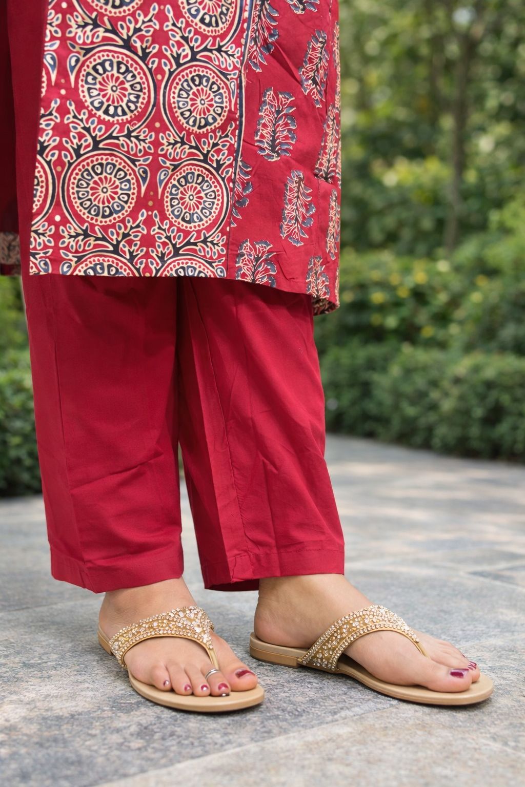 Festive Red Printed Kurti Set with Dupatta