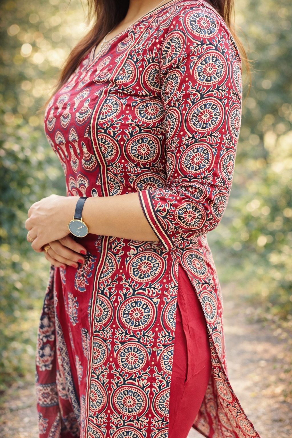 Festive Red Printed Kurti Set with Dupatta