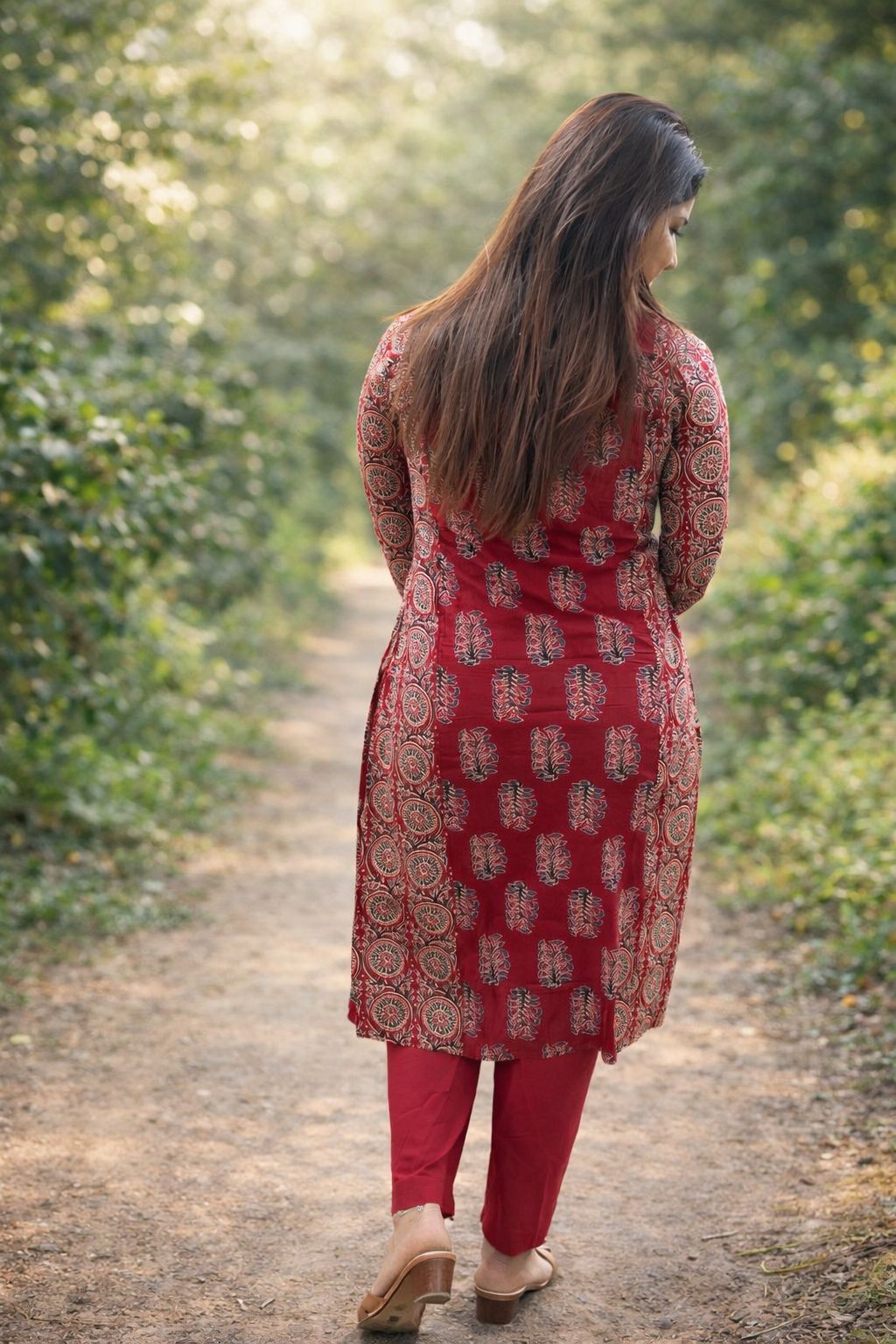 Festive Red Printed Kurti Set with Dupatta