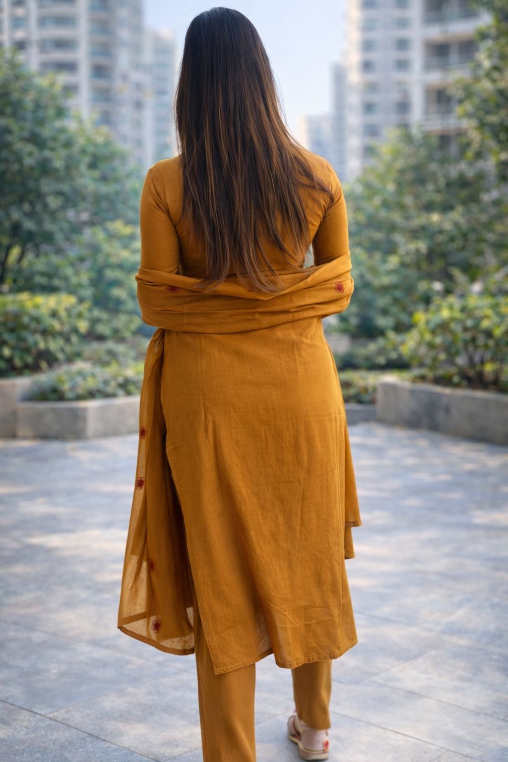 Mustard Red Embriodary Cotton Nan Nan Women Ethnic Wear Size 2XL