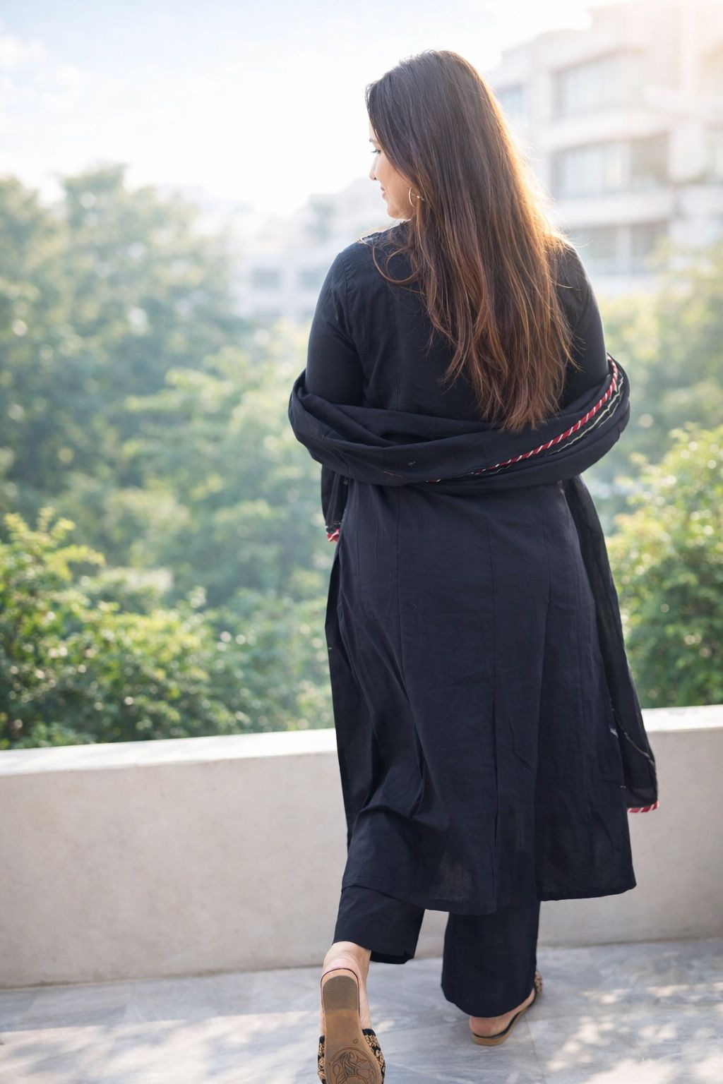 Square Embriodary Black And Rust Cotton Women Ethnic Wear Size 2XL