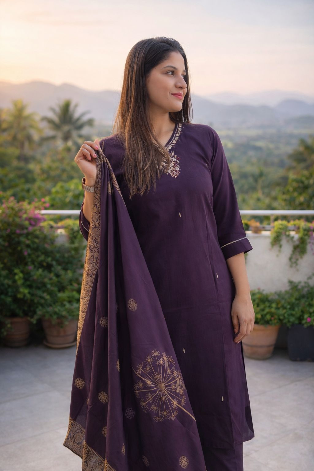 Dark Purple Heavy Neckn Embriodsary Work Printed Duptta Nan Nan Women Ethnic Wear Size 2XL