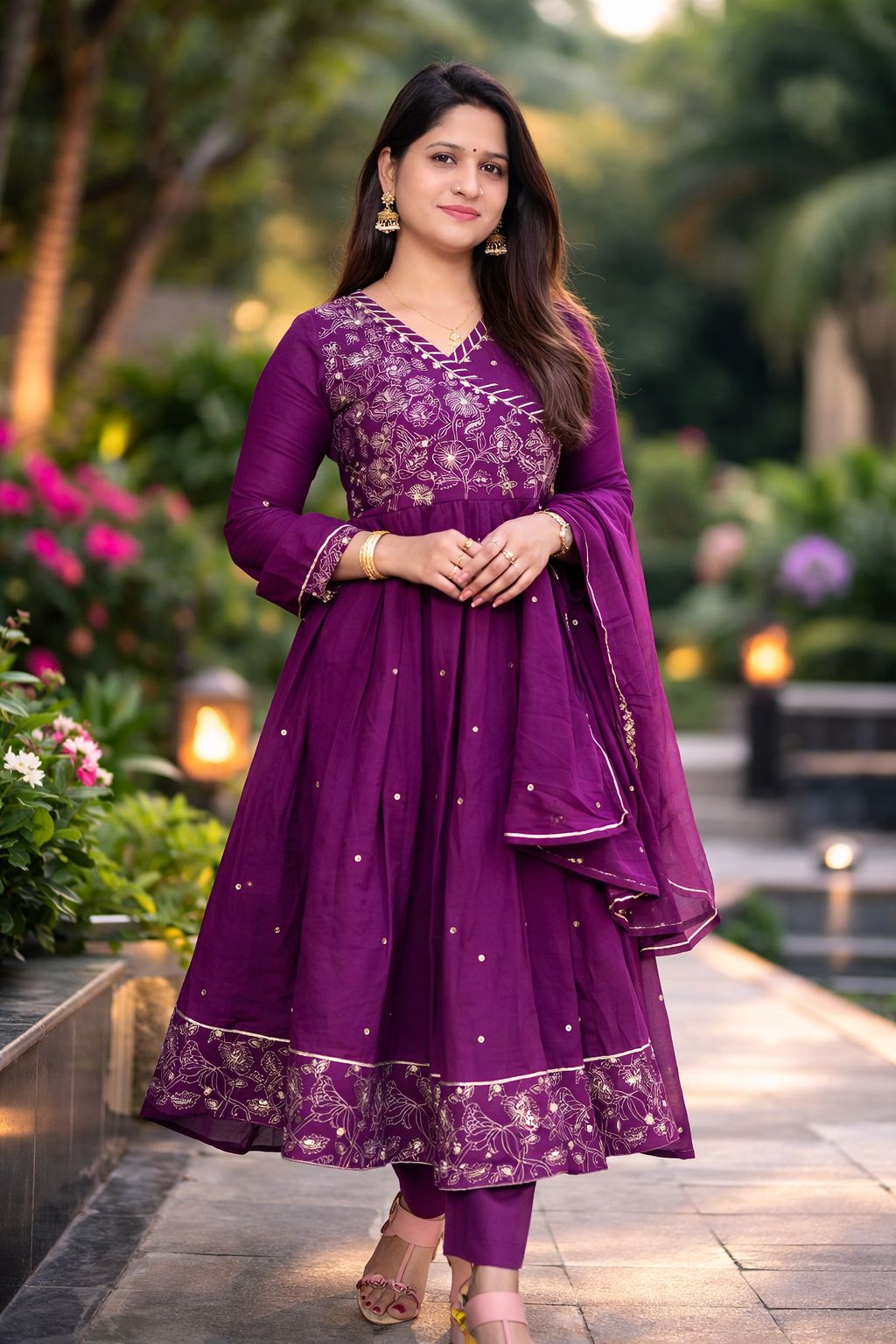 Angrakha Pattern Royal Purple, Black, Hot Pink Cotton Women Ethnic Wear Size S