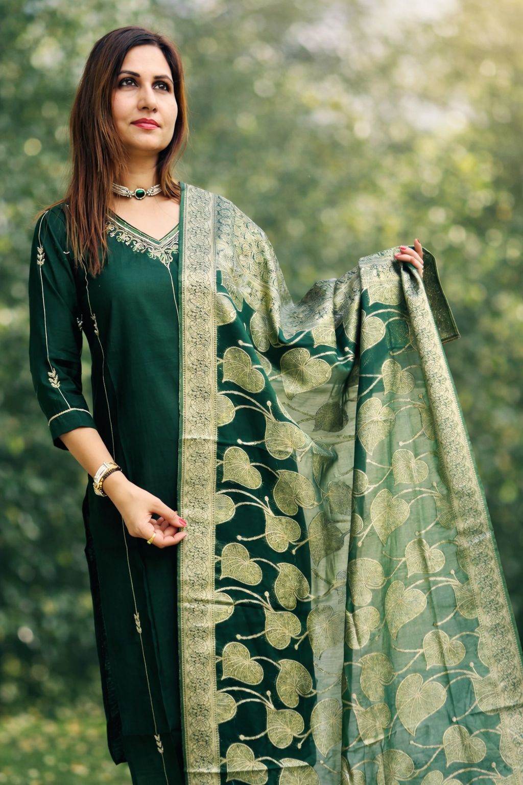 Dark Green Neck Embriodary Heavy Duptta Nan Nan Women Ethnic Wear Size L