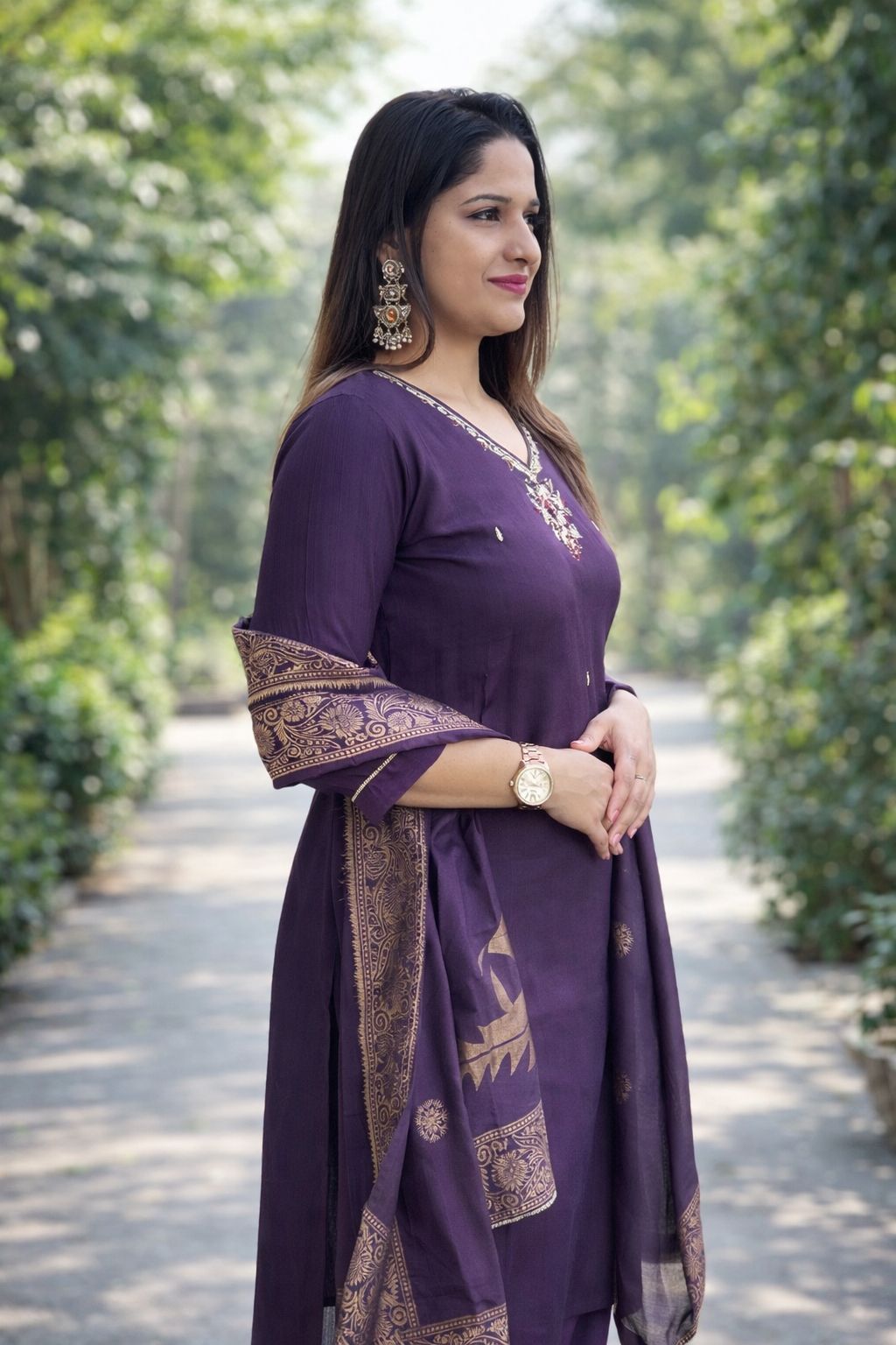 Dark Purple Heavy Neckn Embriodsary Work Printed Duptta Nan Nan Women Ethnic Wear Size M