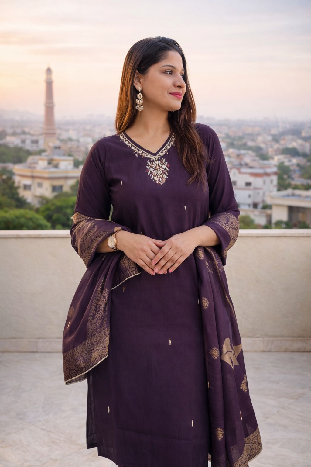 Dark Purple Heavy Neckn Embriodsary Work Printed Duptta Nan Nan Women Ethnic Wear Size S
