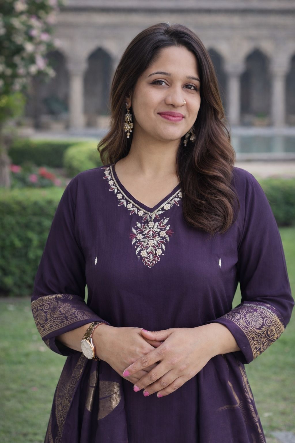 Dark Purple Heavy Neckn Embriodsary Work Printed Duptta Nan Nan Women Ethnic Wear Size L