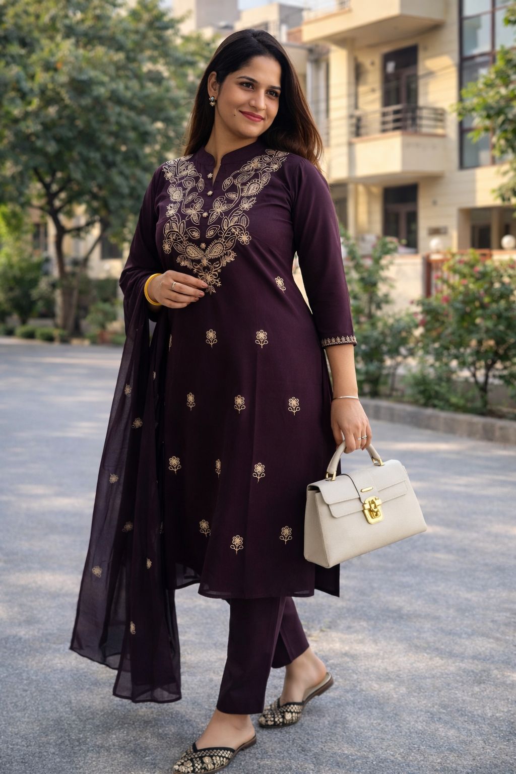 Royal Plum Embriodary Cotton Nan Nan Women Ethnic Wear Size S