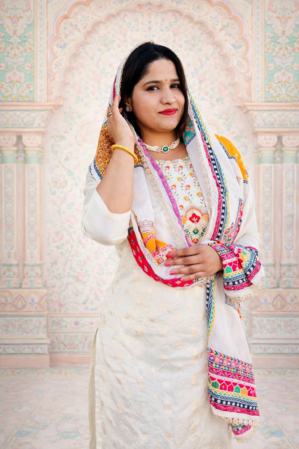 Off White Back Boota Chanderi Suit Printed Lace Duptta Off White Nan Women Ethnic Wear Size M