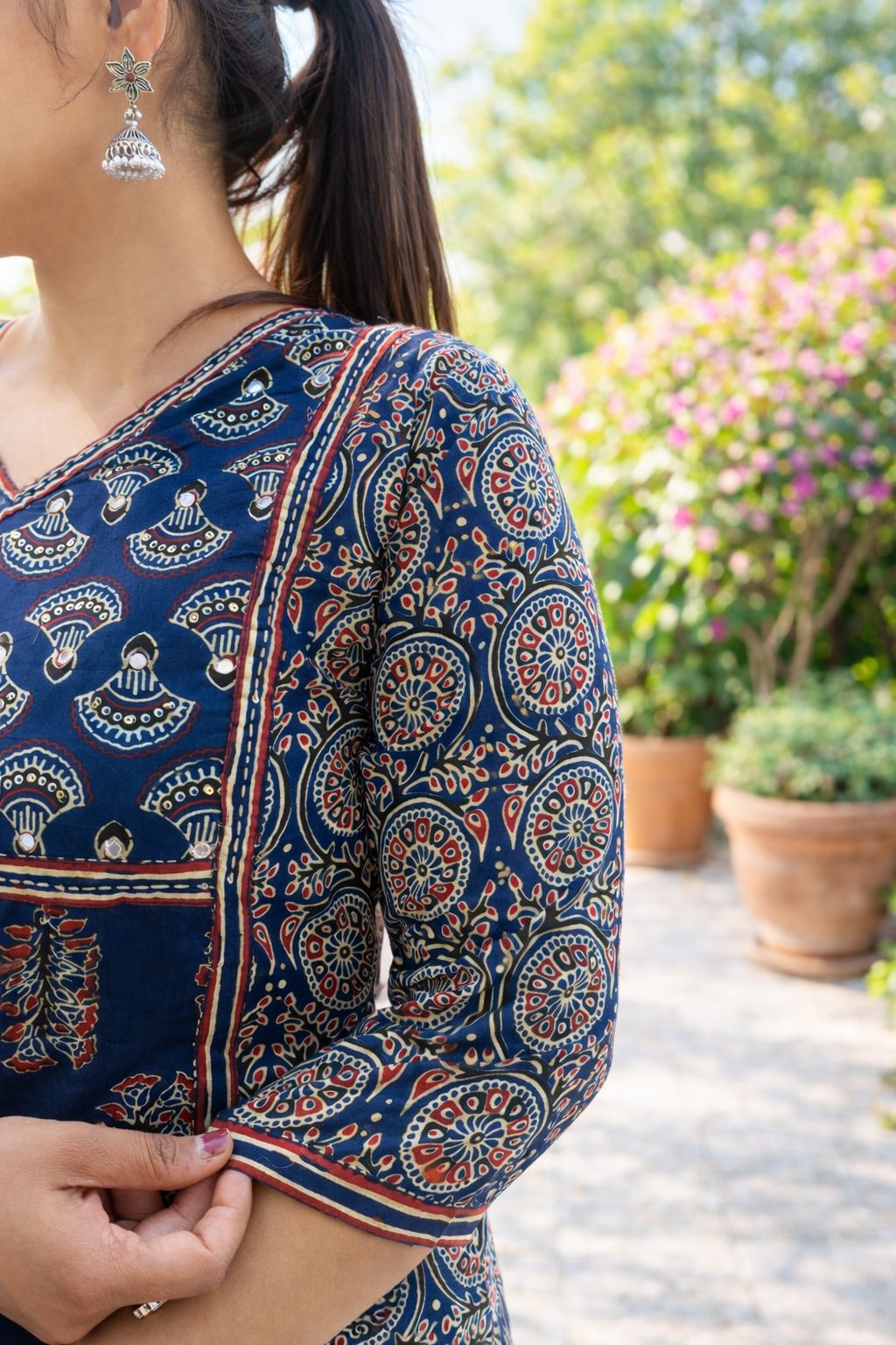 Blue And Red Ajarakh Print Cotton Set Nan Nan Women Ethnic Wear Size XL
