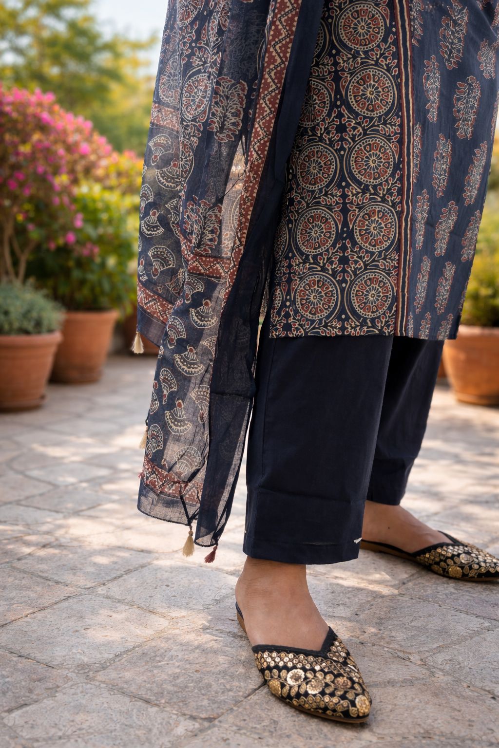 Blue And Red Ajarakh Print Cotton Set Nan Nan Women Ethnic Wear Size L