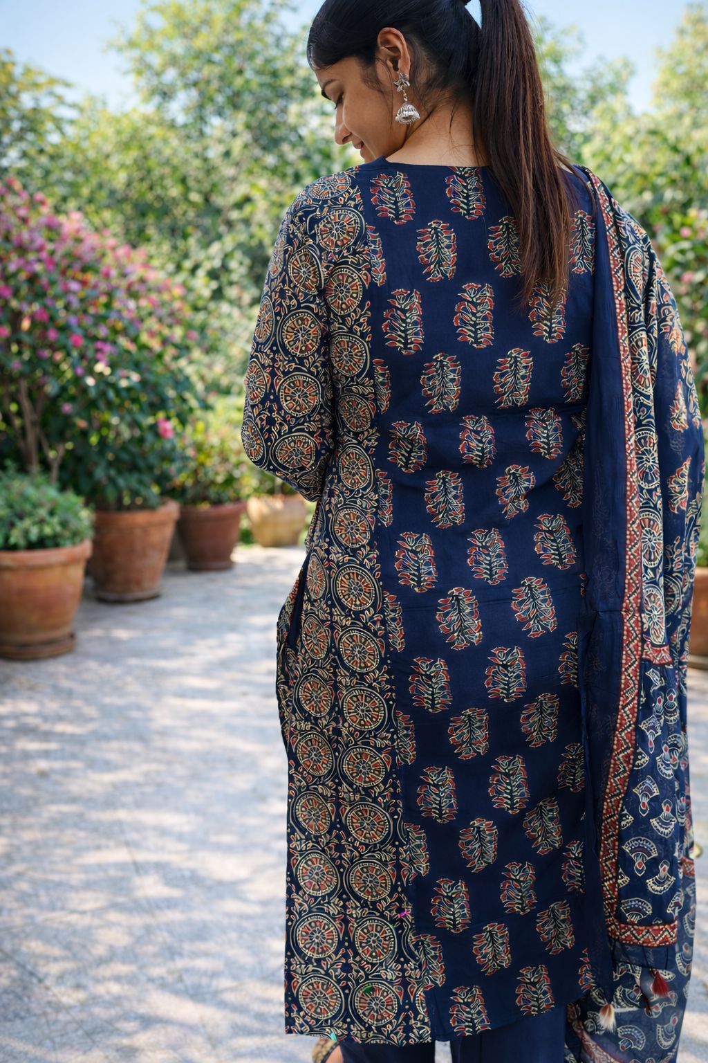 Blue And Red Ajarakh Print Cotton Set Nan Nan Women Ethnic Wear Size 2XL