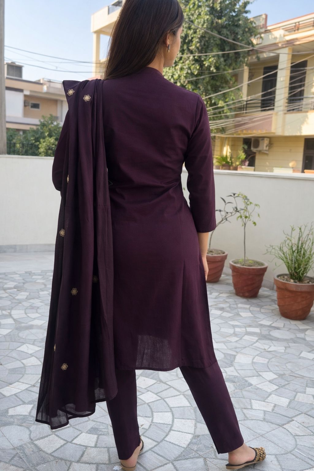 Royal Plum Embriodary Cotton Nan Nan Women Ethnic Wear Size L