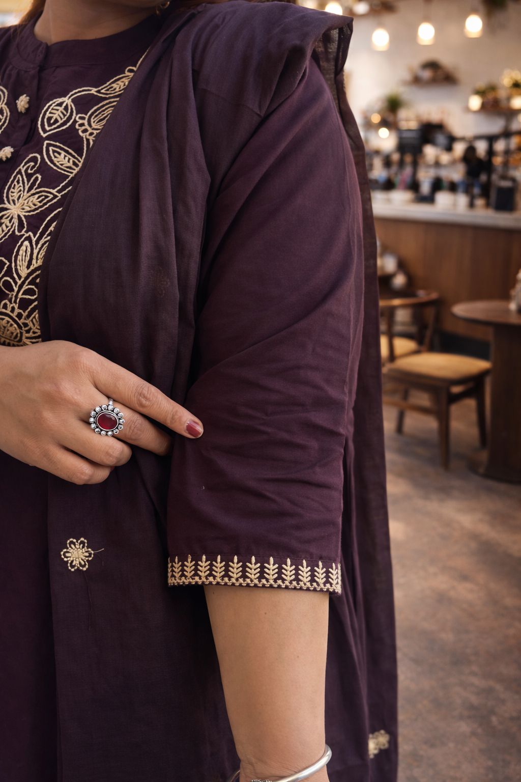 Royal Plum Embriodary Cotton Nan Nan Women Ethnic Wear Size XL