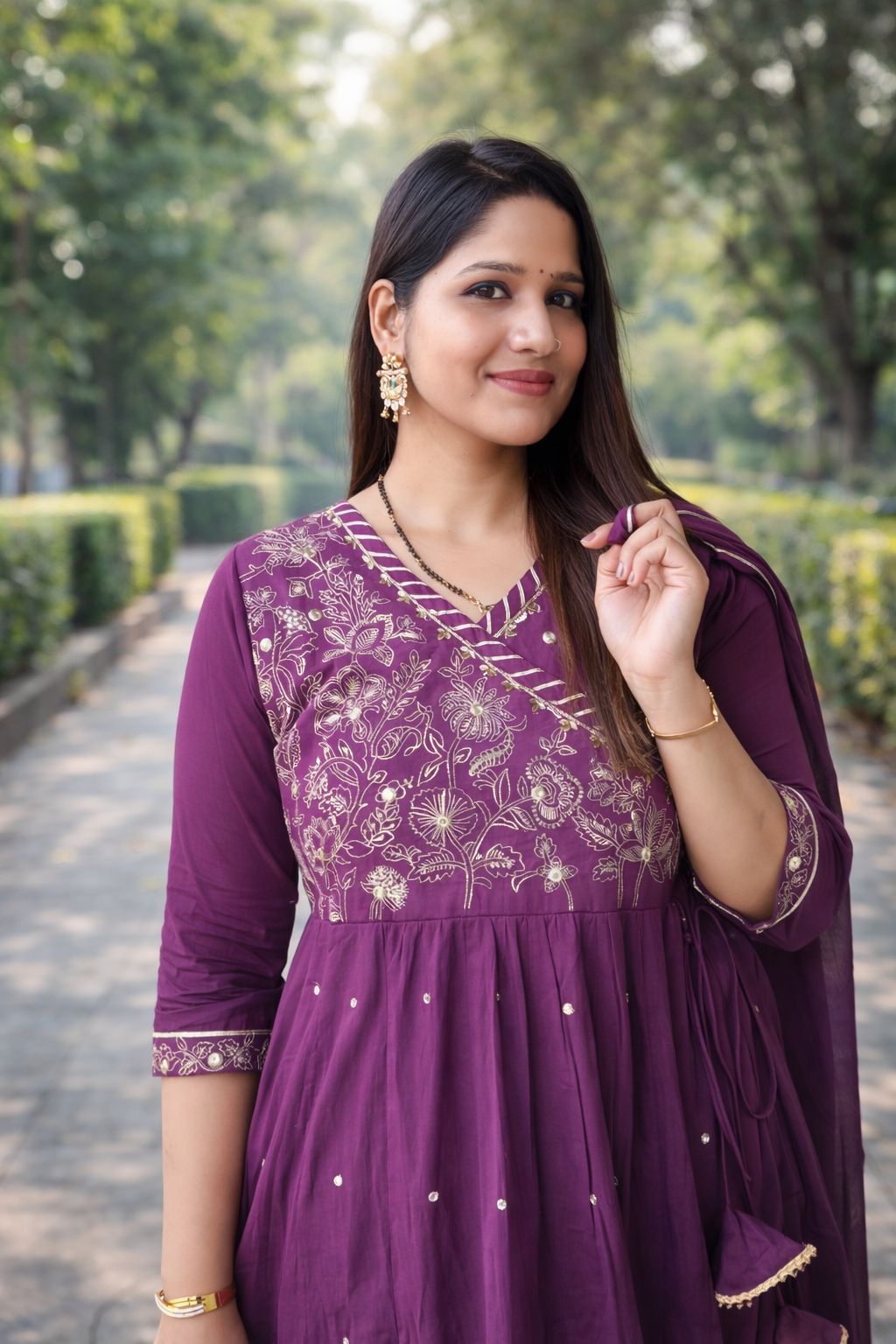Angrakha Pattern Royal Purple, Black, Hot Pink Cotton Women Ethnic Wear Size M