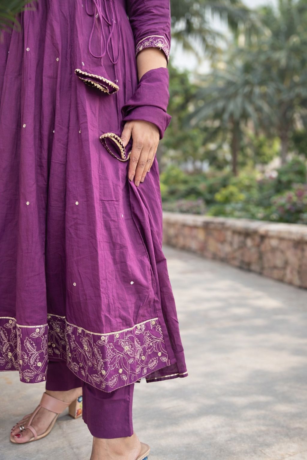 Angrakha Pattern Royal Purple, Black, Hot Pink Cotton Women Ethnic Wear Size 2XL