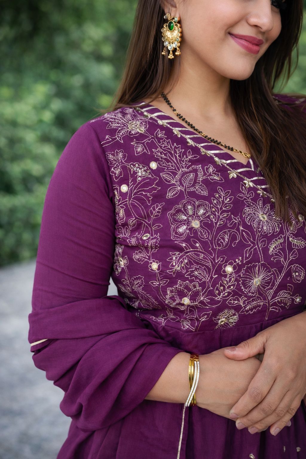 Angrakha Pattern Royal Purple, Black, Hot Pink Cotton Women Ethnic Wear Size L