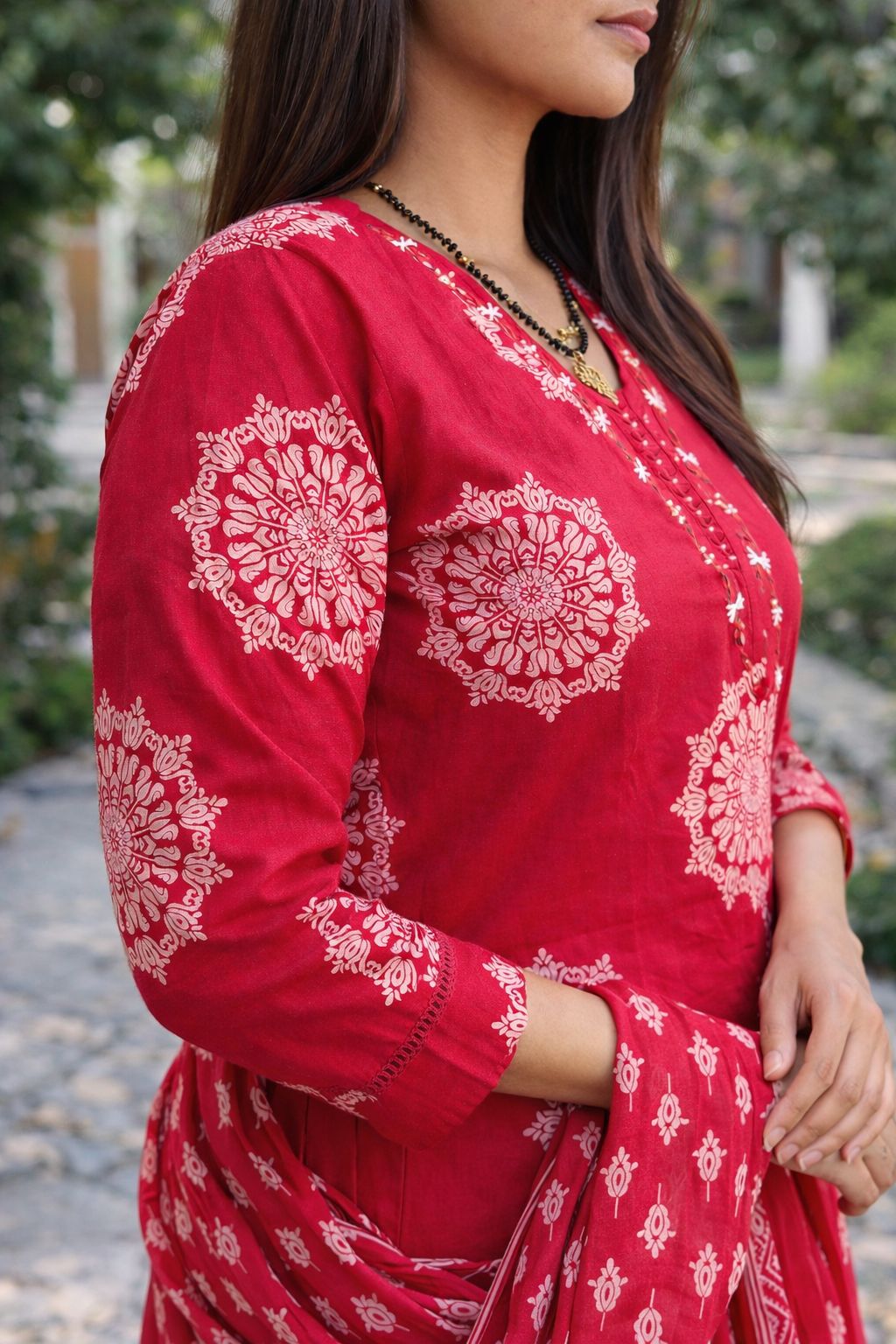 Pink Cotton V Neck Nan Nan Women Ethnic Wear Size L