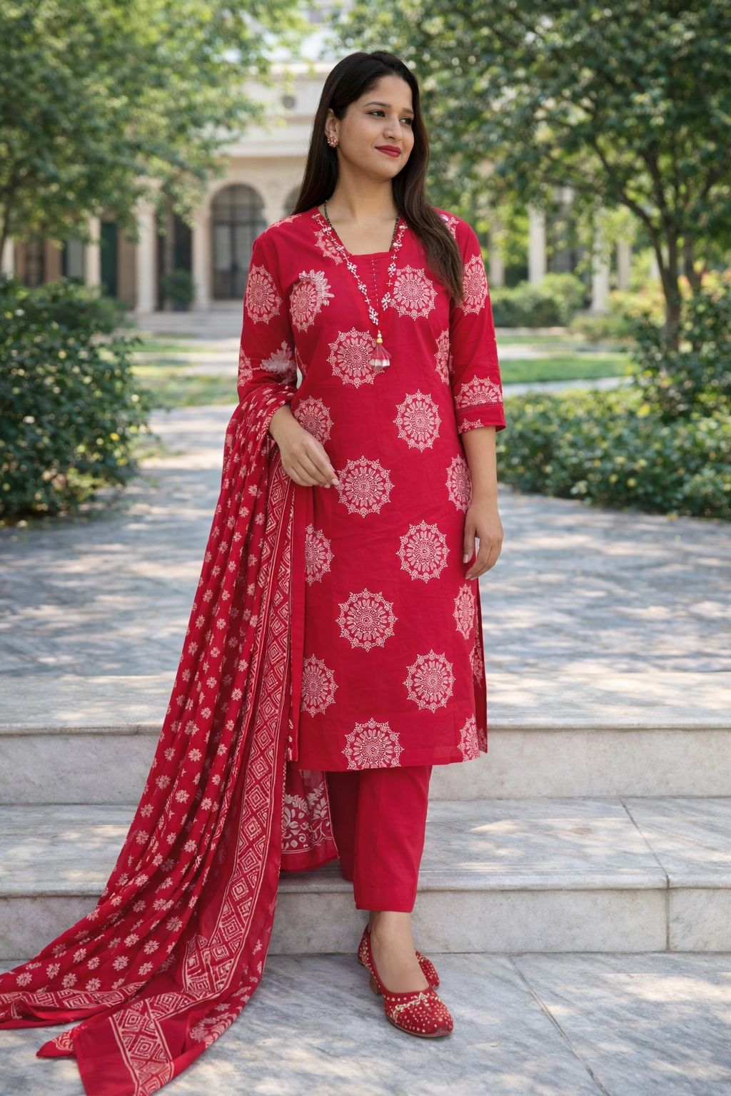 Pink Cotton V Neck Nan Nan Women Ethnic Wear Size M