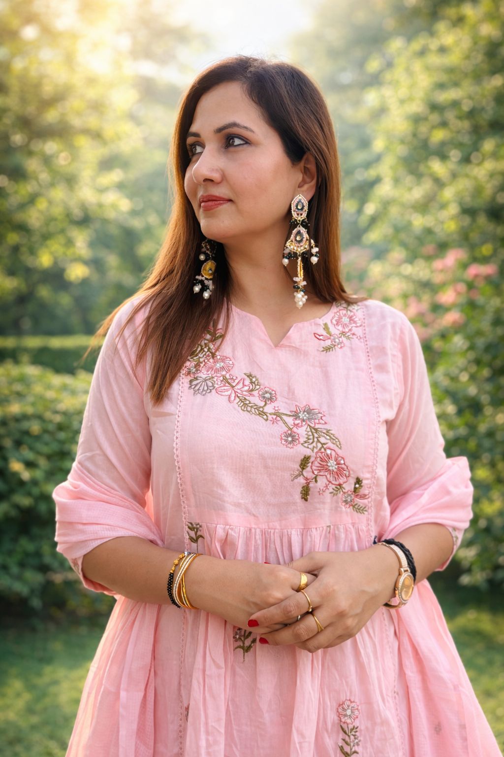 Pink Green Embriodary Nan Cotton Women Ethnic Wear Size XL