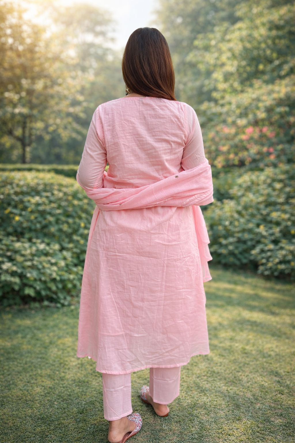 Pink Green Embriodary Nan Cotton Women Ethnic Wear Size L