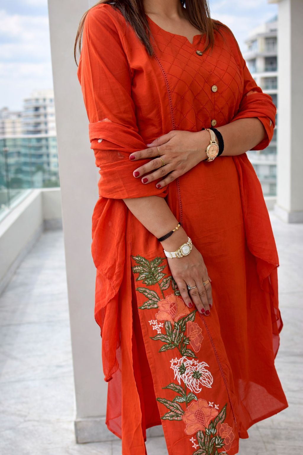 Rust Orangfe Green Side Embriodary Nan Nan Women Ethnic Wear Size 2XL