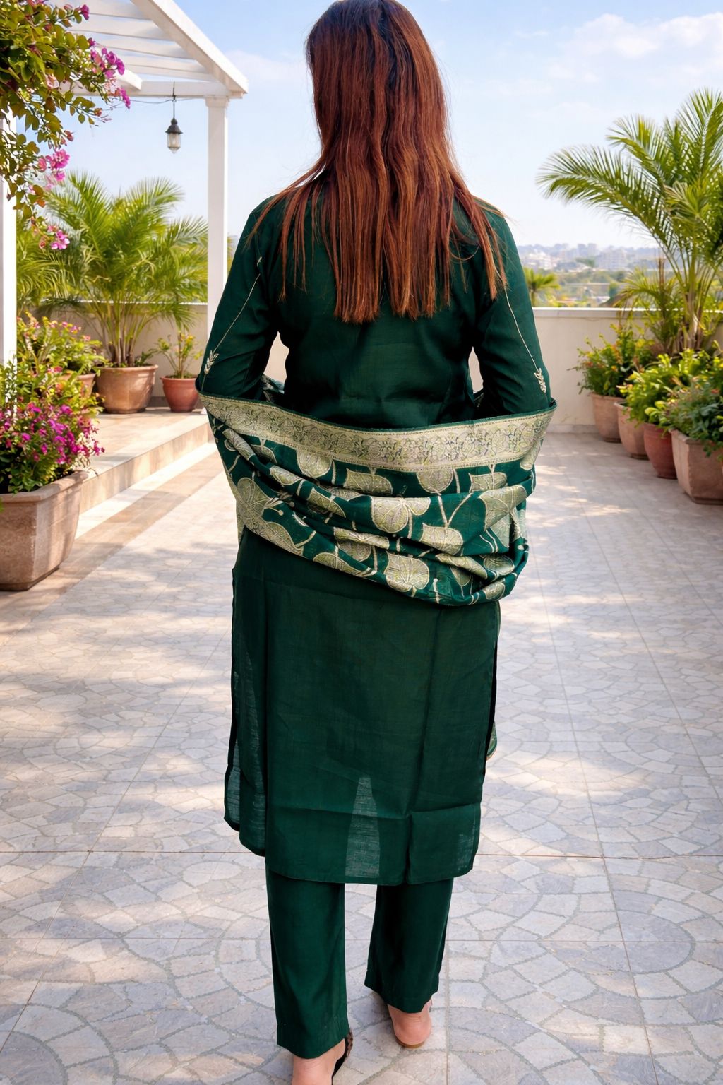 Dark Green Neck Embriodary Heavy Duptta Nan Nan Women Ethnic Wear Size 2XL