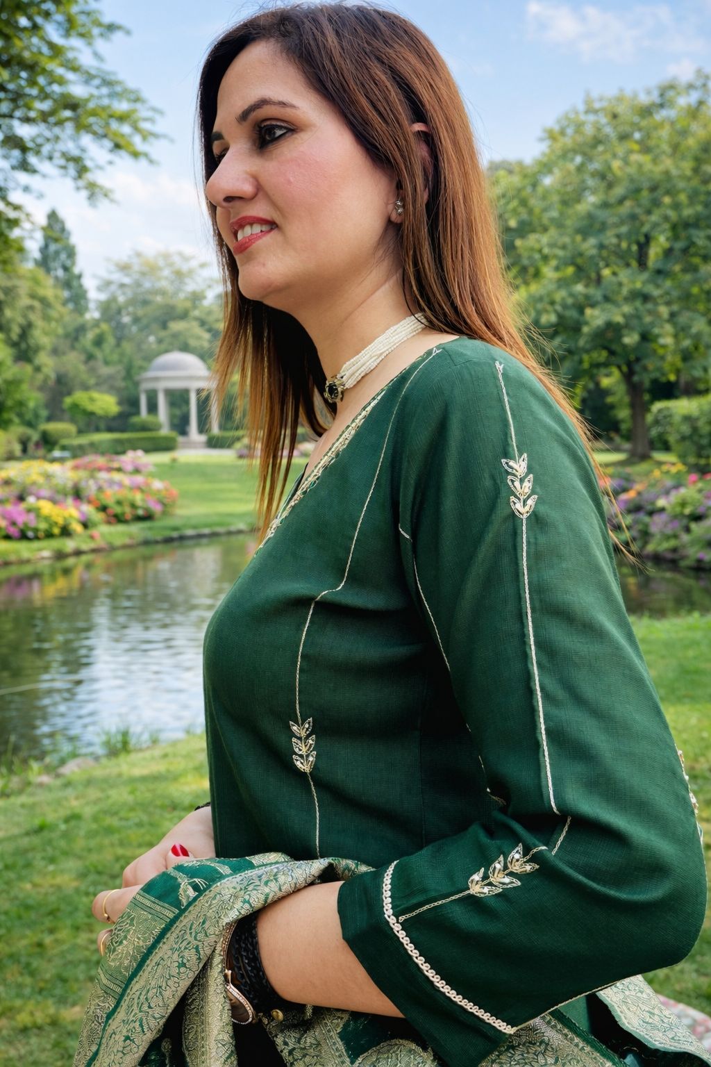 Dark Green Neck Embriodary Heavy Duptta Nan Nan Women Ethnic Wear Size XL